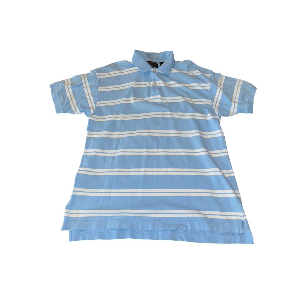 Vintage Alexander Julian Colours XL Blue White Stripe Polo‎ Shirt 1990s Casual